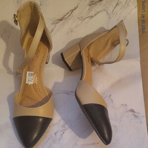 Elegant Beige and Black Women's Heels